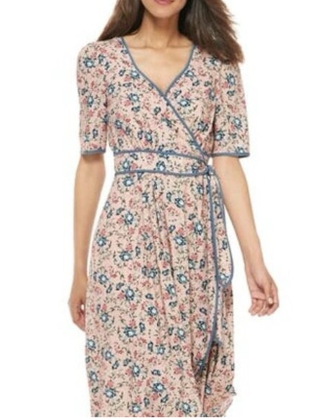 NWOT Gal Meets Glam Isadora pink multi floral wrap spring wedding guest dress